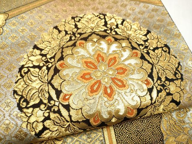平和屋本店▼六通柄袋帯 正倉院亀甲文 純金箔 手織二重箔 正絹 逸品 CABL4929hy