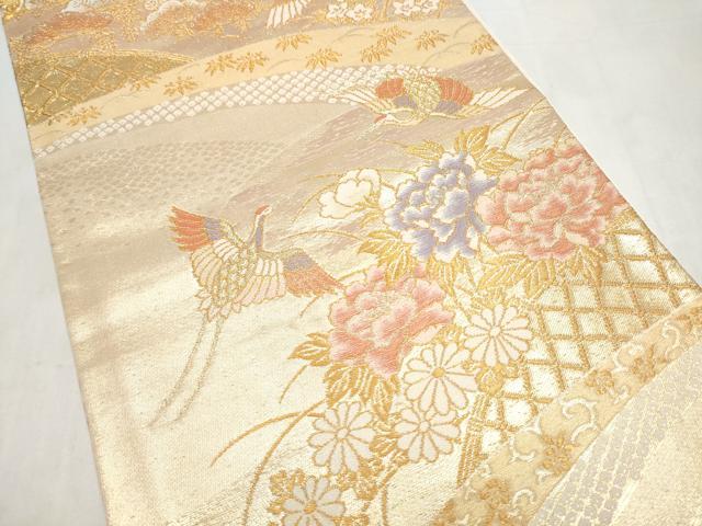 平和屋本店▼六通柄袋帯 籬飛鶴花文 純金箔 正絹 逸品 CABL4941hy