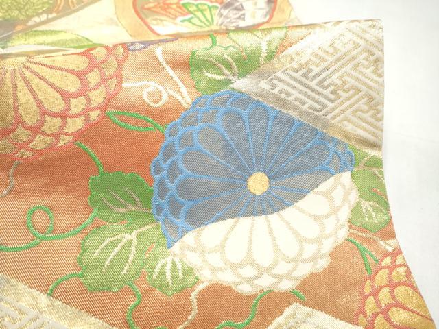平和屋本店▼六通柄袋帯 松川能紋 K24金箔織 正絹 逸品 CABL4944hy