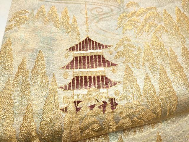 平和屋本店▼六通柄袋帯 樹林風景文 本金箔錦二重箔 正絹 逸品 CABL4946hy