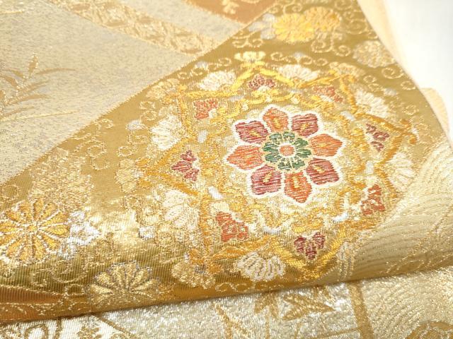 平和屋本店▼六通柄袋帯 風景花文 純金二重箔 正絹 逸品 CABL4950hy