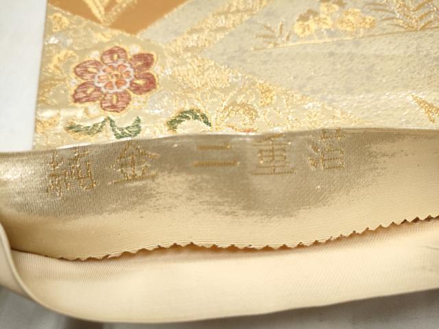 平和屋本店▼六通柄袋帯 風景花文 純金二重箔 正絹 逸品 CABL4950hy