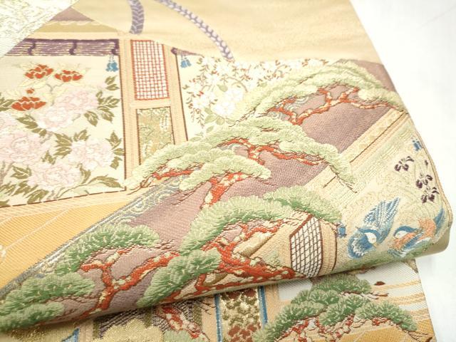 平和屋本店▼六通柄袋帯 唐織 浄瑠璃姫物語 純金箔 正絹 逸品 CABL4960hy
