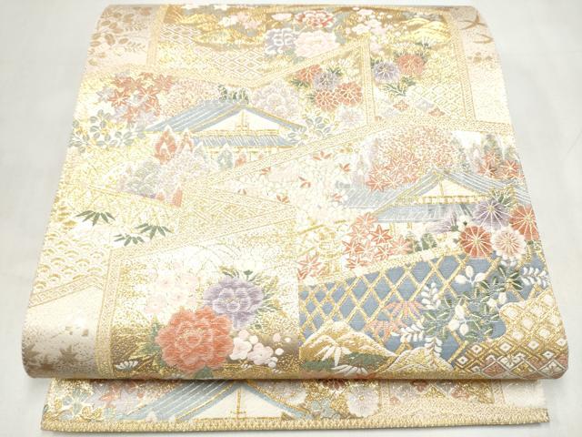 平和屋本店▼六通柄袋帯 唐織 光悦垣 九百 本金箔 正絹 逸品 CABL4962hy
