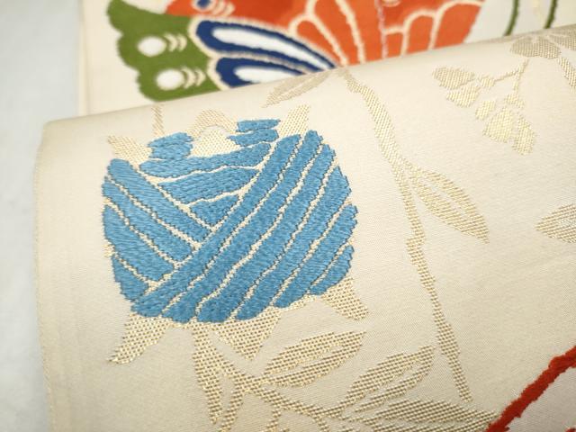 平和屋本店▼六通柄袋帯 唐織 本草木染 舞蝶文 本金箔 正絹 逸品 CABL4963hy