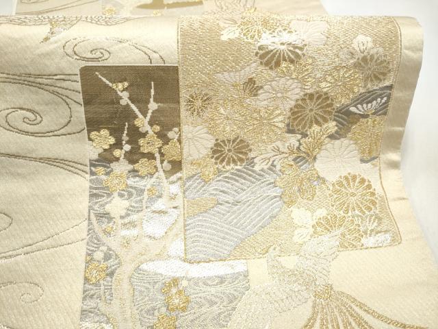 平和屋本店▼六通柄袋帯 色紙重ね鳳凰花文 プラチナ24K織 正絹 逸品 CABL4969hy