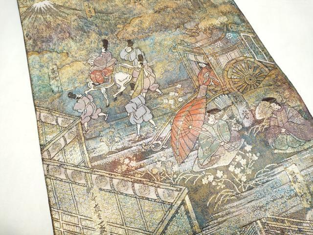 平和屋本店▼全通柄袋帯 伊勢物語絵 本金箔プラチナ箔 正絹 逸品 CABL4976hy