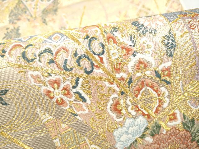 平和屋本店▼六通柄袋帯 矢羽根御所車図 本金箔 正絹 逸品 CABL4987hy