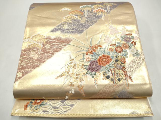 平和屋本店▼六通柄袋帯 花籠文 本金箔 正絹 逸品 CABL4988hy
