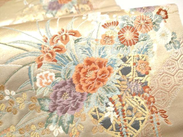 平和屋本店▼六通柄袋帯 花籠文 本金箔 正絹 逸品 CABL4988hy