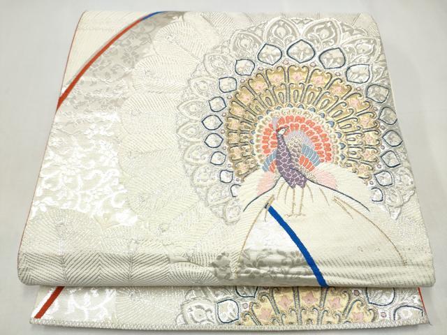 平和屋本店▼六通柄袋帯 唐織 孔雀 本金二丁箔九百錦 正絹 逸品 CABL4990hy
