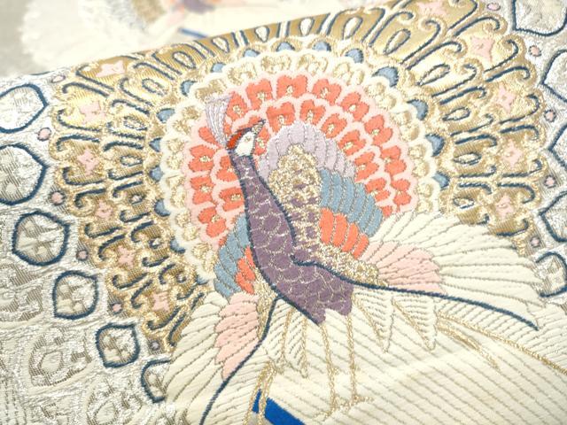 平和屋本店▼六通柄袋帯 唐織 孔雀 本金二丁箔九百錦 正絹 逸品 CABL4990hy