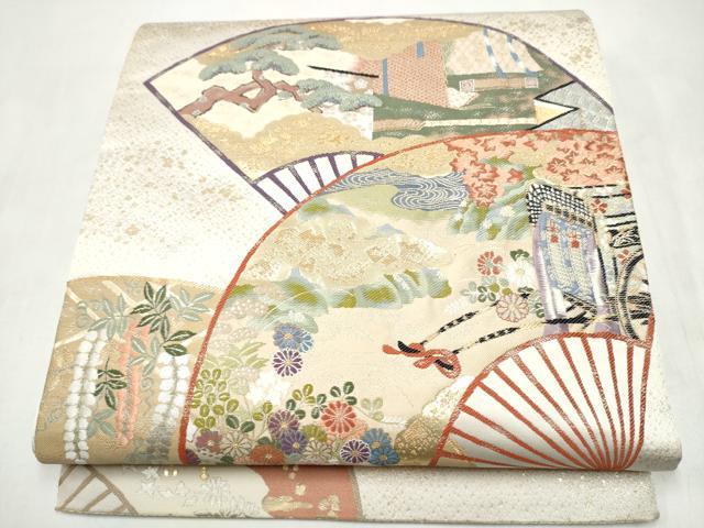 平和屋本店▼「美しいキモノ」お馴染みのメーカー となみ織物 六通柄袋帯 扇面御所車花文 正絹 逸品 CABL4994hy