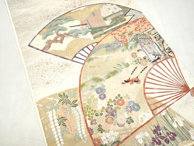 平和屋本店▼「美しいキモノ」お馴染みのメーカー となみ織物 六通柄袋帯 扇面御所車花文 正絹 逸品 CABL4994hy