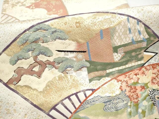 平和屋本店▼「美しいキモノ」お馴染みのメーカー となみ織物 六通柄袋帯 扇面御所車花文 正絹 逸品 CABL4994hy