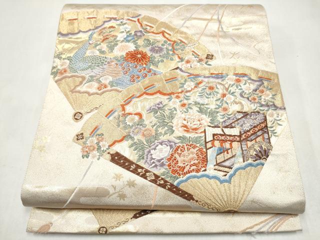 平和屋本店▼六通柄袋帯 扇面雉御車文 本金箔 正絹 逸品 CABL4998hy