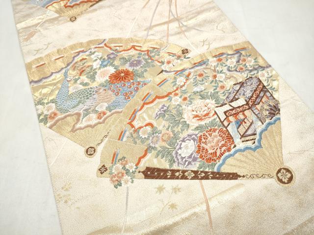 平和屋本店▼六通柄袋帯 扇面雉御車文 本金箔 正絹 逸品 CABL4998hy