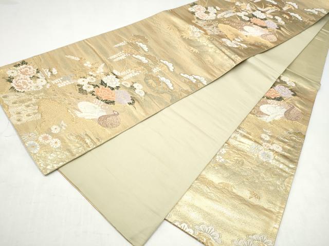 平和屋本店▼六通柄袋帯 唐織 孔雀草花文 弐拾四金二重箔 正絹 逸品 CABL5003hy