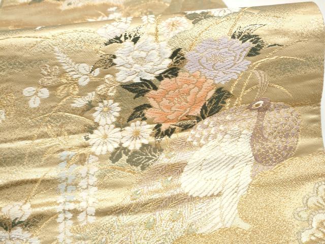 平和屋本店▼六通柄袋帯 唐織 孔雀草花文 弐拾四金二重箔 正絹 逸品 CABL5003hy