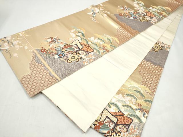 平和屋本店▼六通柄袋帯 唐織 御所車宝尽くし花鳥文 本金箔 正絹 逸品 CABL5023hy