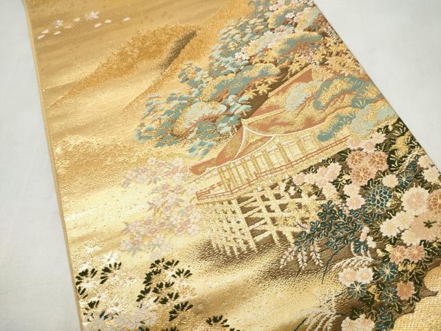 平和屋本店▼六通柄袋帯 風景草花文 本金二重織 正絹 逸品 CABL5025hy