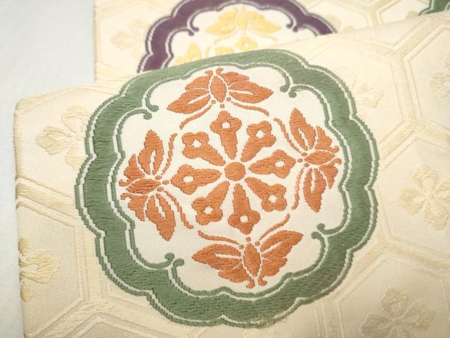 平和屋着物●俵屋 人間国宝 喜多川平朗 有職織物 九寸開き名古屋帯 唐織 花蝶文 正絹 逸品 CABL5046hy