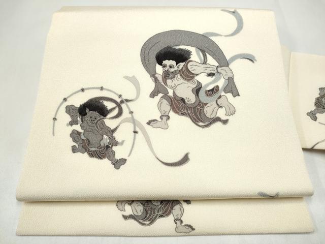 平和屋着物●九寸名古屋帯 風神雷神 鬼しぼ縮緬 正絹 逸品 CABL5048hy