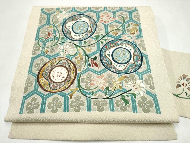 平和屋着物●九寸名古屋帯 花唐草文 鬼しぼ縮緬 正絹 逸品 CABL5063hy