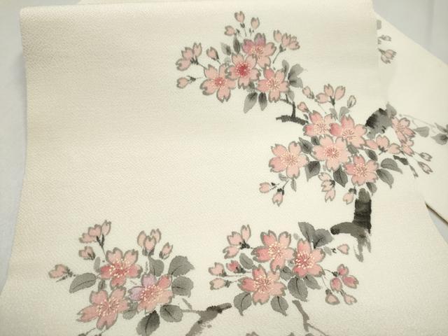 平和屋着物▼九寸名古屋帯 手描き 枝桜文 正絹 逸品 CABL5070hy