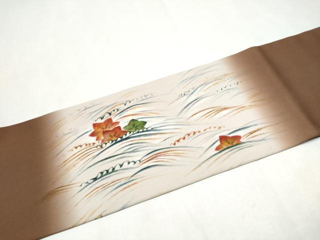 平和屋着物●九寸名古屋帯 手描き 竜田川 正絹 逸品 CABL5073hy