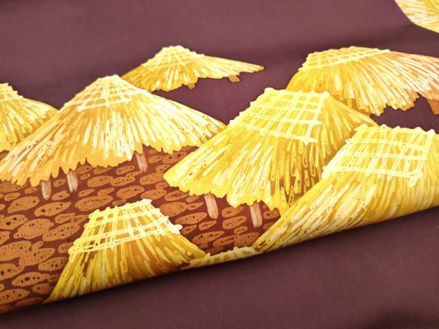 平和屋着物▼塩瀬 九寸名古屋帯 作家物 ろうけつ染 風景文 正絹 逸品 CABL5084hy