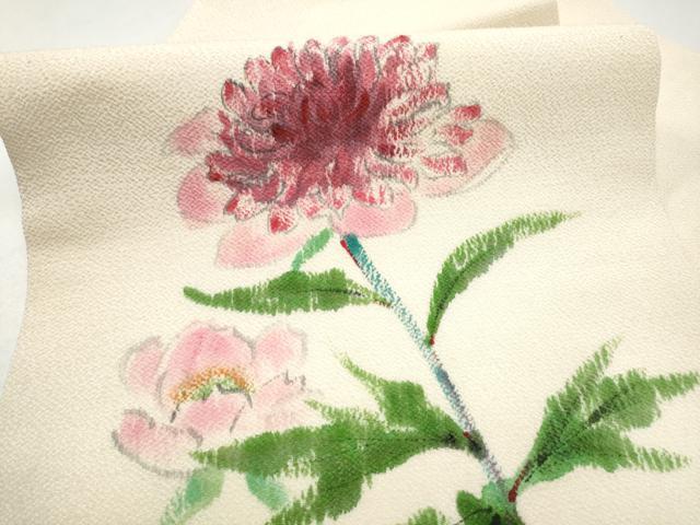平和屋着物●九寸名古屋帯 作家物 手描き 枝花文 鬼しぼ縮緬 正絹 逸品 CABL5085hy