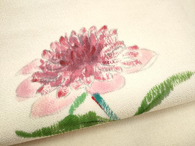 平和屋着物●九寸名古屋帯 作家物 手描き 枝花文 鬼しぼ縮緬 正絹 逸品 CABL5085hy