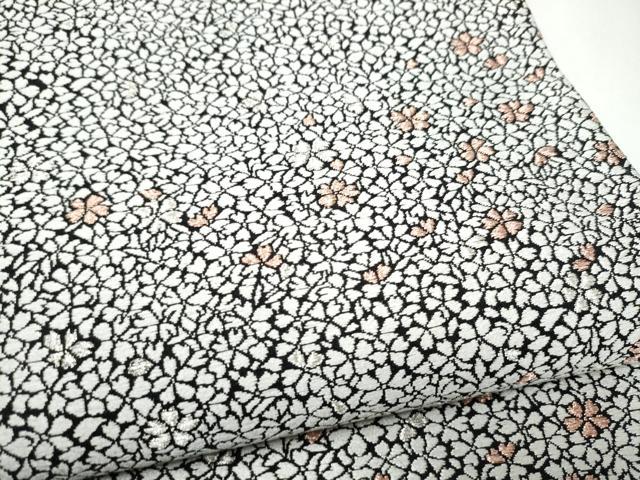 平和屋着物●六通柄袋帯 唐織 舞桜文 黒地 銀糸 正絹 逸品 CABL5098hy