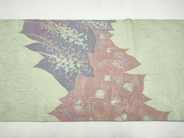 平和屋着物●博多織 鵬翔 六通柄袋帯 纐纈 舞葉文 金通し地 正絹 逸品 CABL5148hy