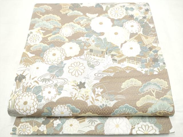 平和屋着物●六通柄袋帯 唐織 風景草花文 正絹 逸品 CABL5163hy