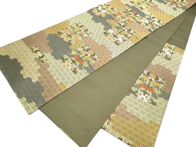 平和屋着物●六通柄袋帯 唐織 草花文 金糸 正絹 逸品 CABL5174hy