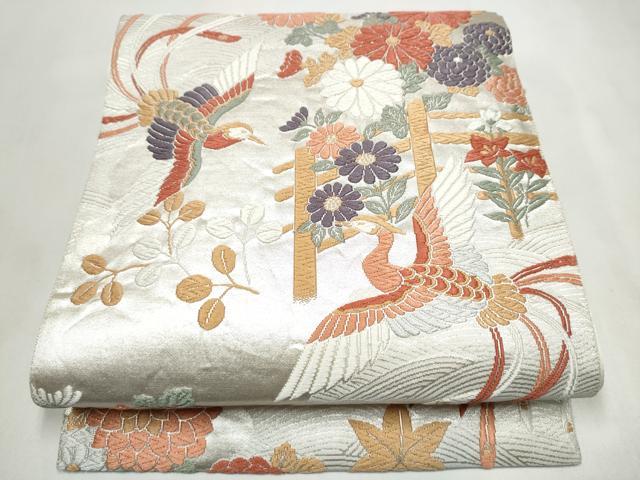 平和屋着物●六通柄袋帯 唐織 花鳥文 銀糸 正絹 逸品 CABL5180hy