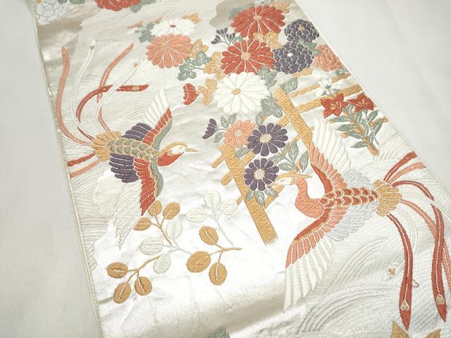 平和屋着物●六通柄袋帯 唐織 花鳥文 銀糸 正絹 逸品 CABL5180hy