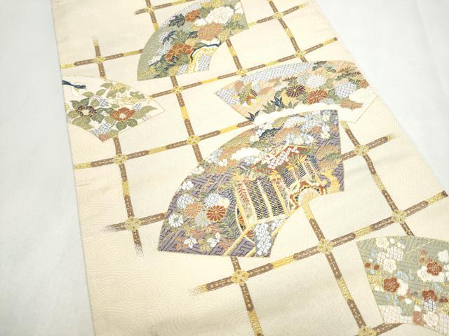 平和屋着物●六通柄袋帯 唐織 地紙御所車花文 金糸 正絹 逸品 CABL5181hy
