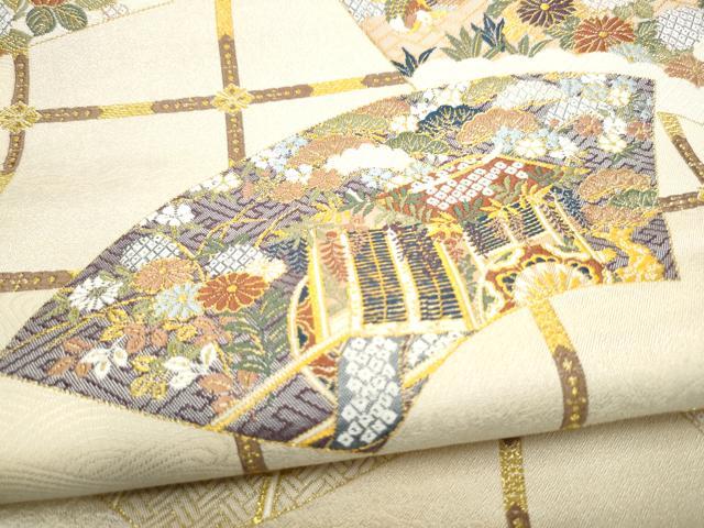 平和屋着物●六通柄袋帯 唐織 地紙御所車花文 金糸 正絹 逸品 CABL5181hy
