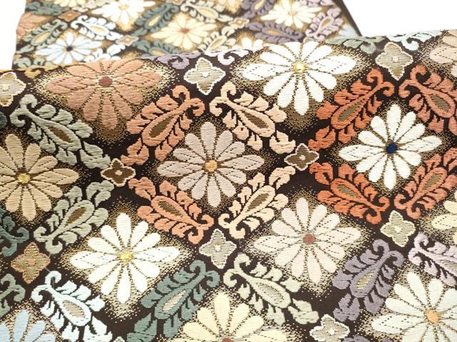 平和屋着物●六通柄袋帯 唐織 菱花文 金糸 正絹 逸品 CABL5191hy