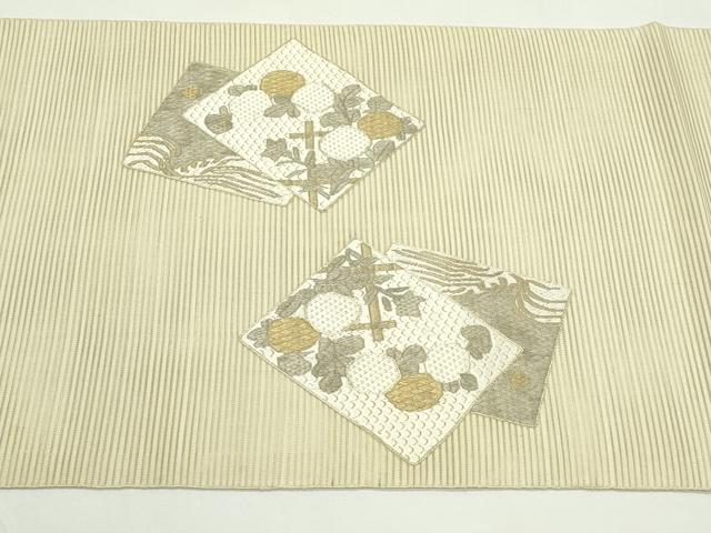 平和屋着物*夏物 太鼓柄袋帯 絽綴れ 総刺繍 駒刺繍 区限刺繍 絽刺し 色紙重ね草花文 金糸 正絹 逸品 CABL5204rv