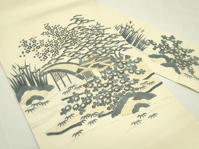 平和屋着物*夏物 九寸名古屋帯 渡り橋風景文 正絹 逸品 CABL5215rv