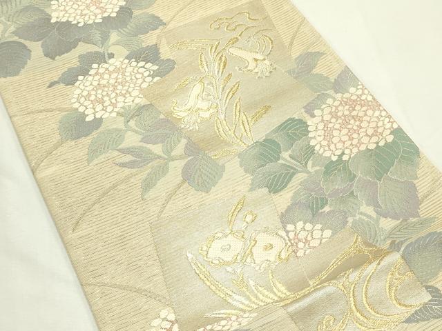 平和屋着物*夏物 六通柄袋帯 唐織 色紙重ね草花文 紫陽花 いざよい 金銀糸 正絹 逸品 未使用 CABL5292rv