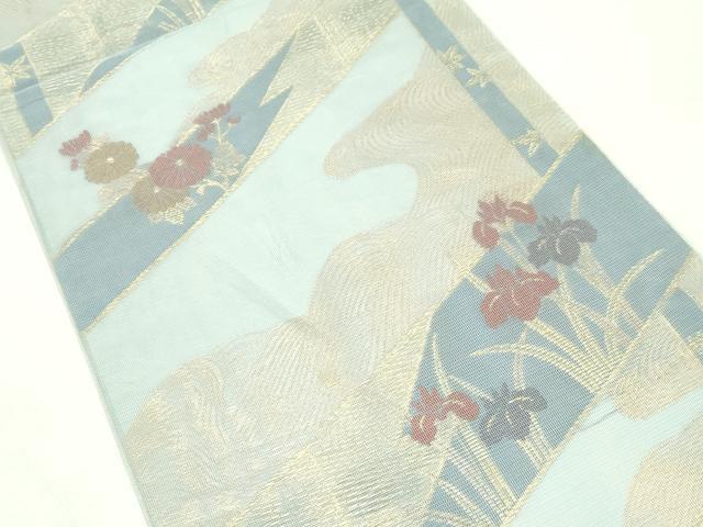平和屋着物*夏物 六通柄 本袋帯 菊 杜若 流水文 金糸 正絹 逸品 CABL5295rv