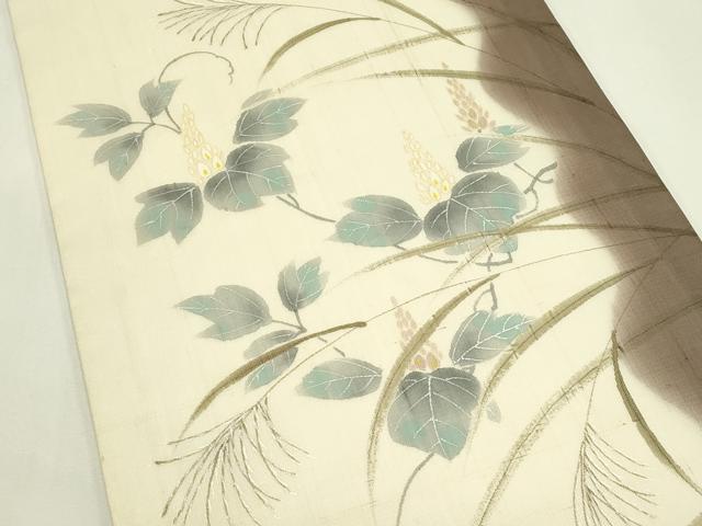 平和屋着物*夏物 絹芭蕉 太鼓柄袋帯 手描き 金銀彩 上代25万 反端付き 正絹 逸品 未使用 CABL5347rv