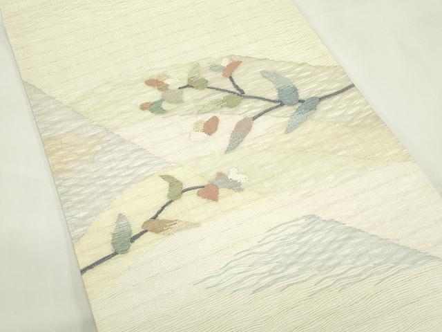 平和屋着物*夏物 太鼓柄袋帯 すくい織 枝花文 銀糸 正絹 逸品 未使用 CABL5363rv