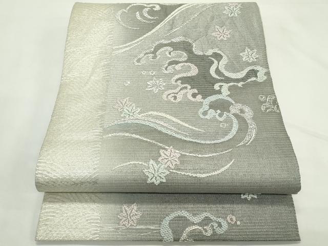 平和屋着物*夏物 六通柄袋帯 竜田川 銀糸 正絹 逸品 CABL5372rv