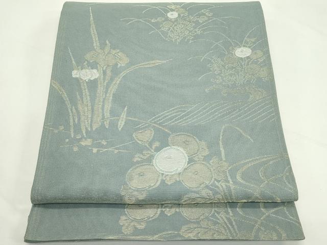 平和屋着物*夏物 六通柄袋帯 菊 杜若 金糸 正絹 逸品 CABL5375rv